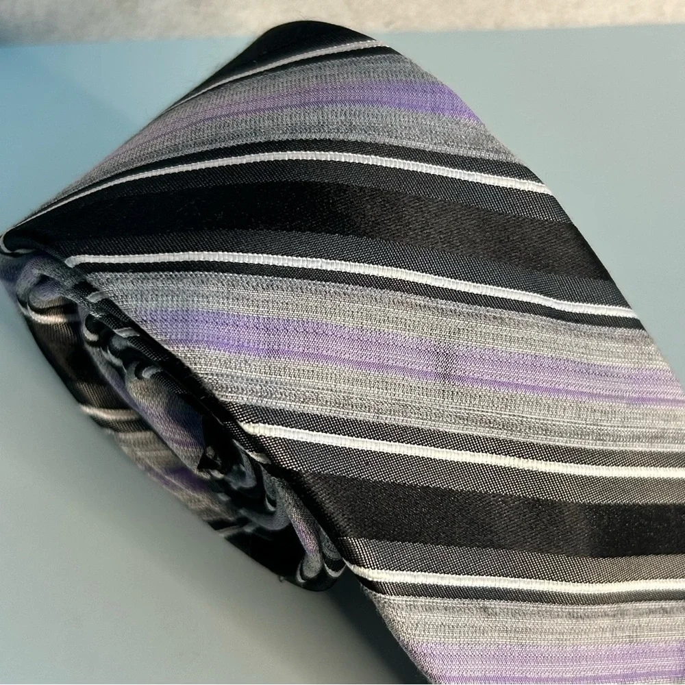 Calvin Klein Black and Purple Striped 60” Tie